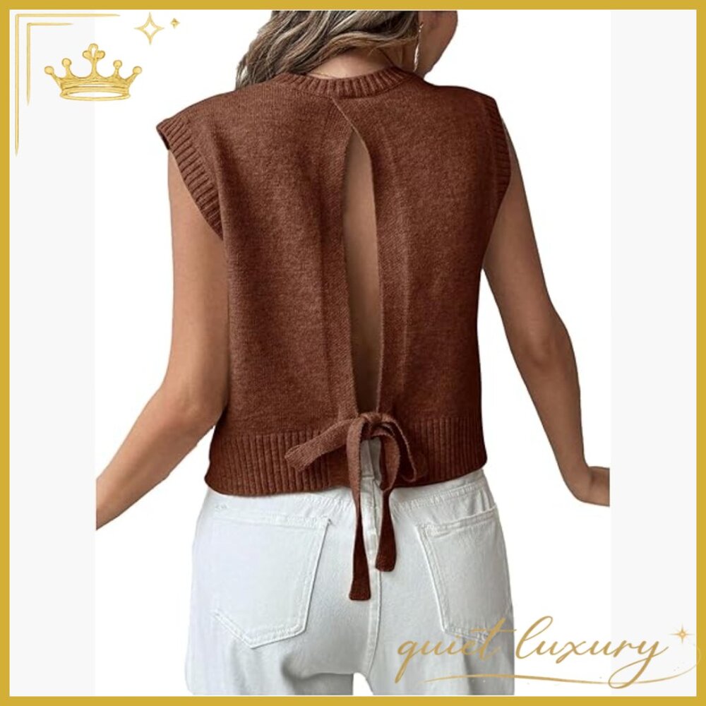 Sleeveless Backless Tie Knot Knit Sweater Vest, Lightweight Summer Tank Top